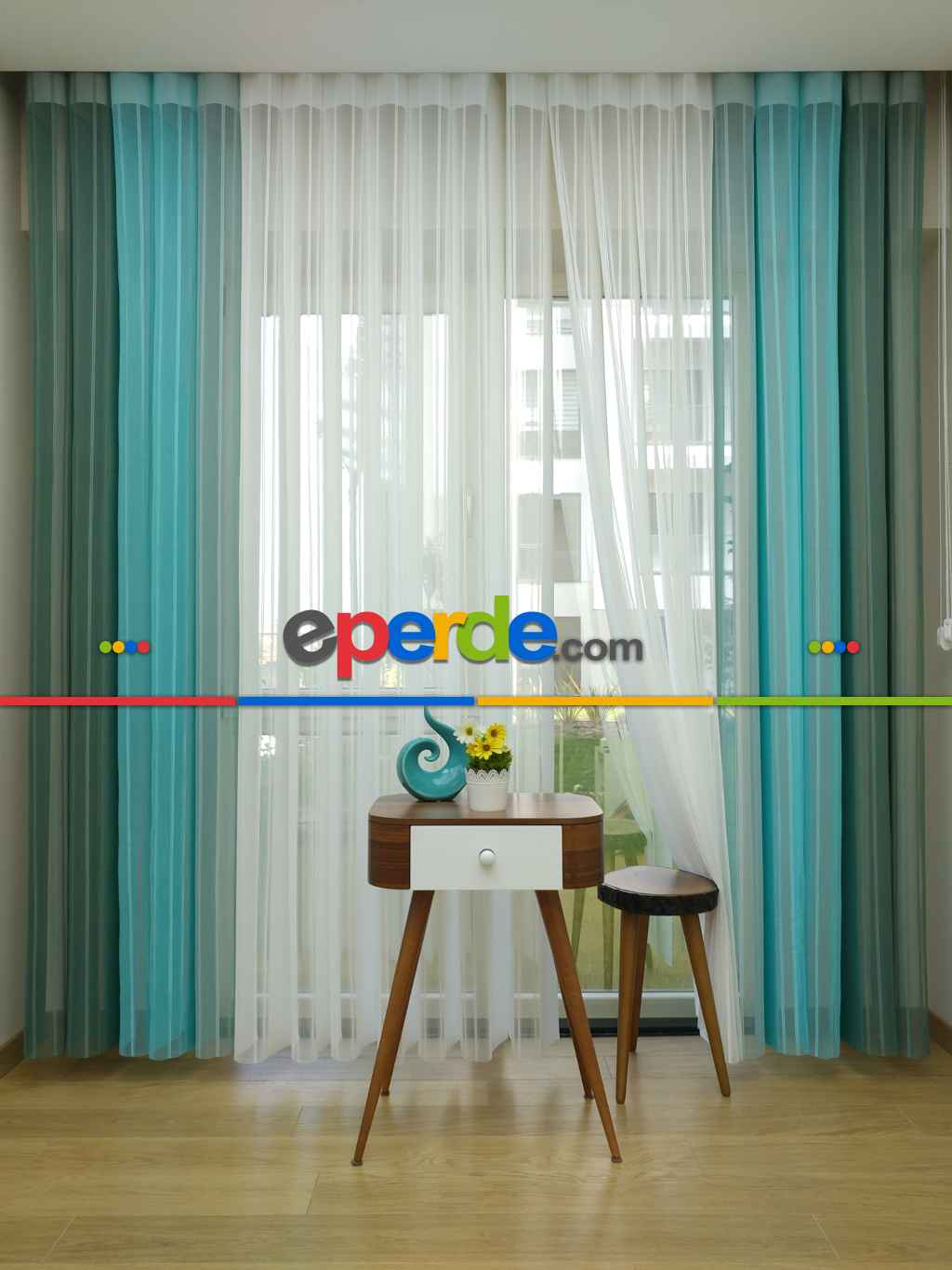 Salon - Çizgili Tül Dikey Zebra Perde - Ft27 Çağla Yeşili- Ft26 Turkuaz- Ft25 Mint Yeşili- Ft02 Ekru- Yeşil