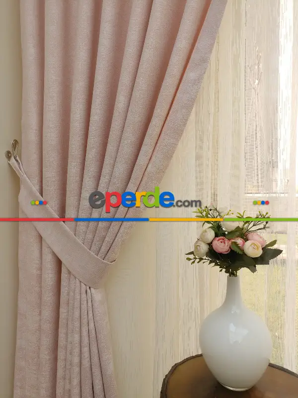 Pudra Pembe - Düz Jakar Fon Perde (180)- Pembe Pudra Pembe