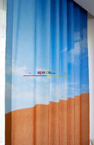 Hazır Ölçülü Dökümlü Kumaştan Çöl Ve Gökyüzü Manzaralı Baskılı Pilesiz Fon Perde 1. Kalite