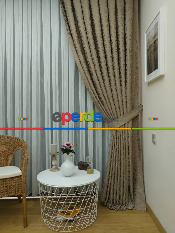 Yatak Odası - Toprak Rengi Duz Jakar Fon Perde - Taba