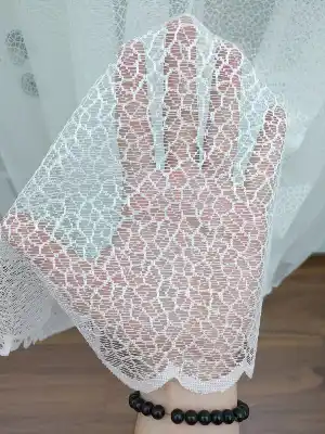 Örme Desenli Tül Perde ( Hazır Ölçü 1/2.5 Normal Pile )- Ekru 200cm X 195cm 