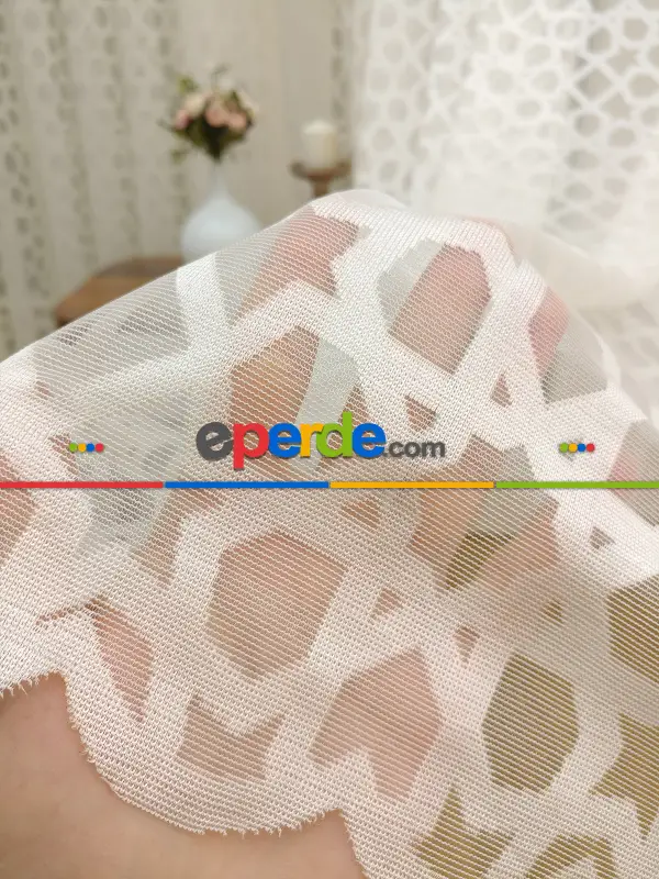 Örme Dantel Tül Perde- Krem