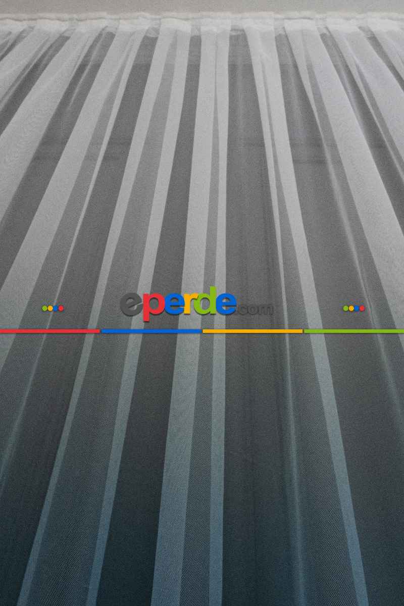 Turkuaz Etek Nakışlı Renk Geçişli Degrade Tasarım Tül Perde