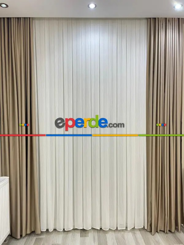 Salon - Premium Simli Pırlanta Ağır Gramajlı Dökümlü 1/3 Sık Pileli Ütü İstemeyen Tül Perde