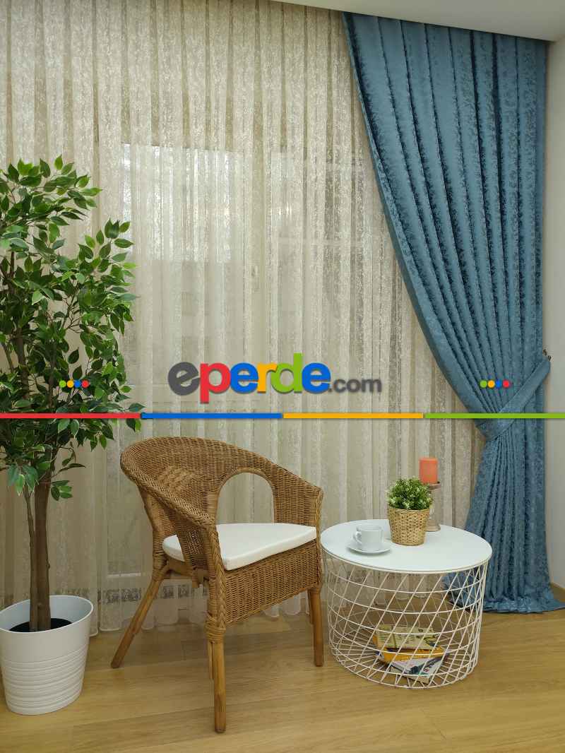 İndigo Duz Jakar Fon Perde (180)- Mavi Koyu