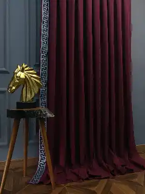 Modern Bordürlü Salon Fon Perdesi İkon 2021 Elıte- Lacivert-bordo-gri Açık