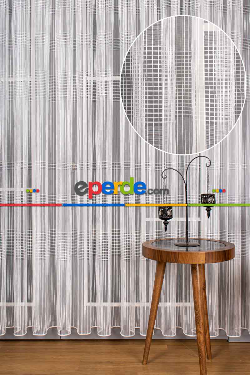 Mutfak Tül Perde - Pileli Düz Mutfak Perdesi- Ekru