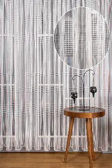 Yatak Odası - Zincir Çizgili Tül Perde Ekru Renk Kırık Beyaz- Ekru