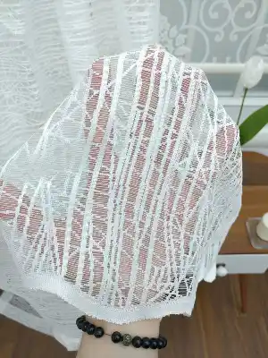 Desenli Tül Fon Perde- Ekru