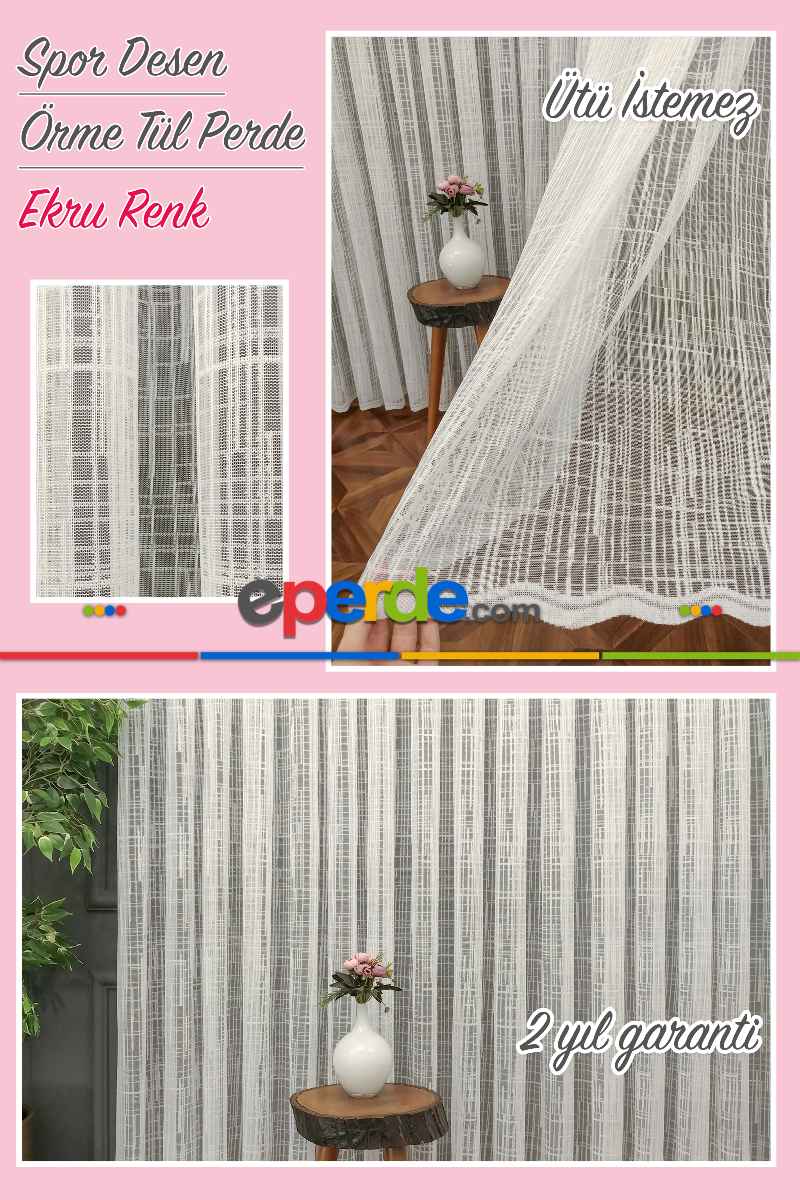 Spor Desen Fransız Dantel Tül Perde 041- Ekru