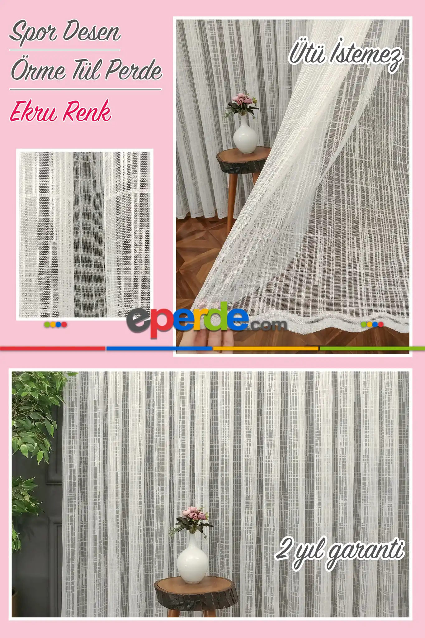 Salon Spor Desen Fransız Dantel Tül Perde 041- Ekru