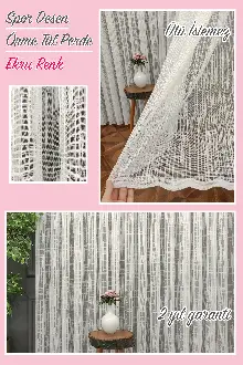 Oturma Odası - Spor Desen Fransız Dantel Tül Perde 041- Ekru