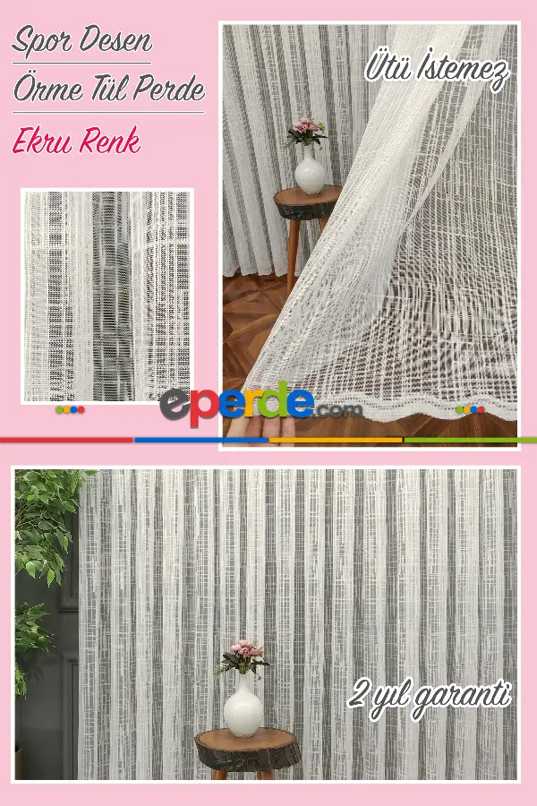 Oturma Odası - Spor Desen Fransız Dantel Tül Perde 041- Ekru