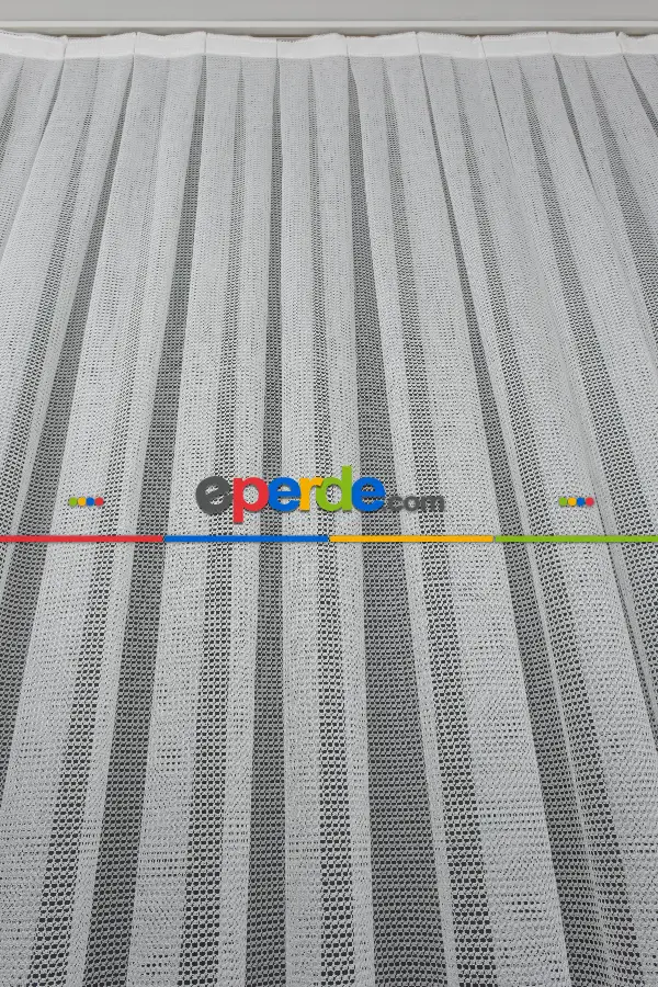 Salon - Eteği Desenli Örme Tül - Ekru Renk Yüksek Kalite