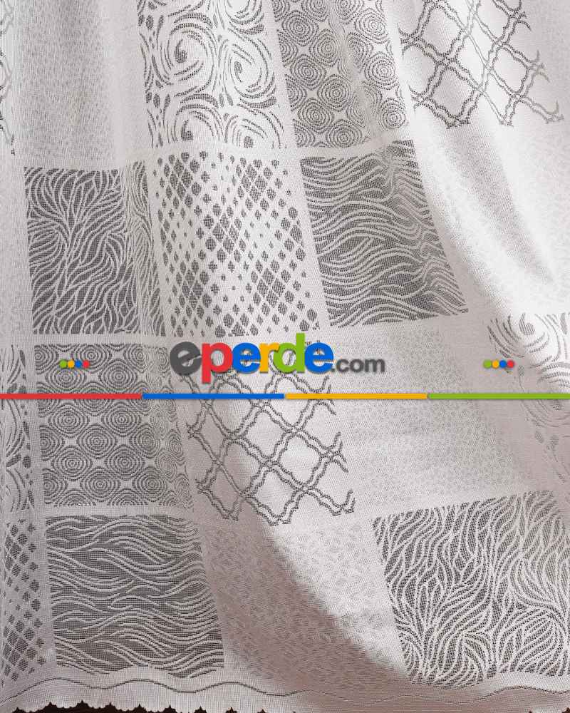 Tül Perde - Desenli Tül - Örme Tül - Patchwork Desen