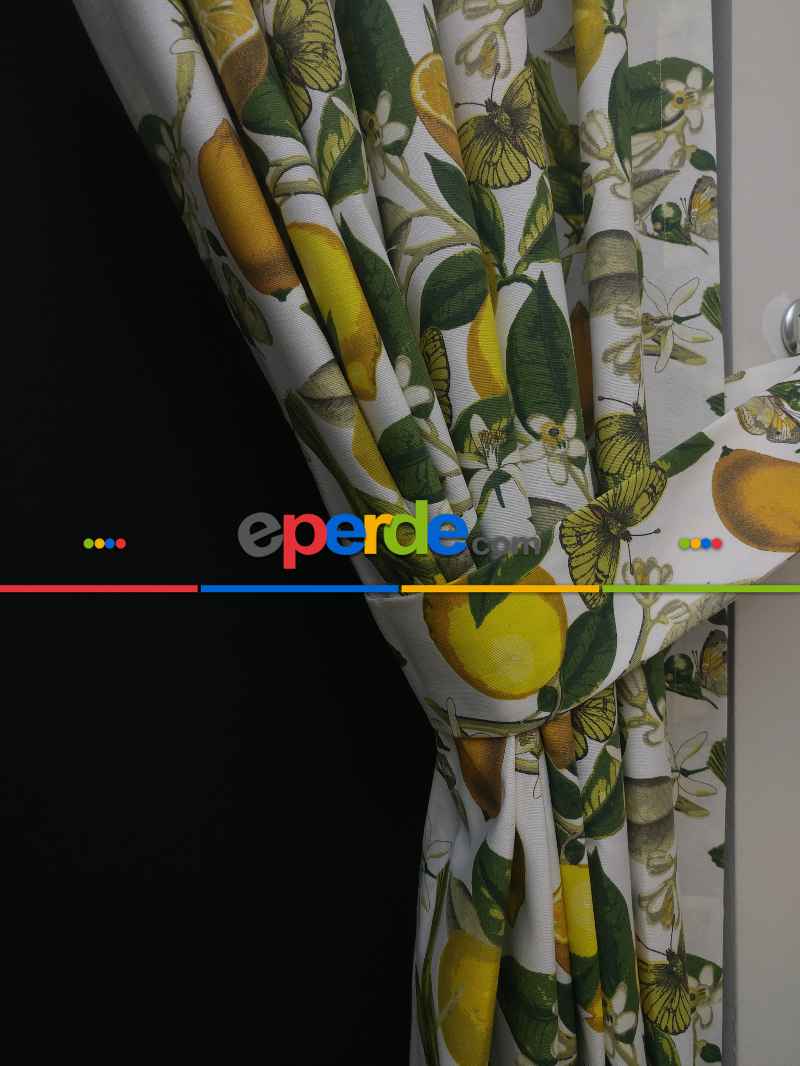 Limon Desenli Fon Perde (leke Tutmaz)- Yeşil-sarı