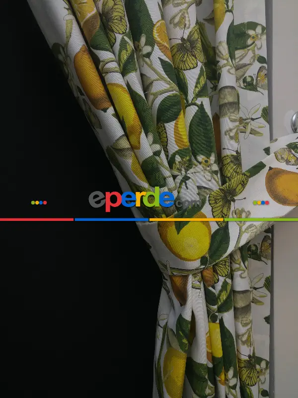 Limon Desenli Fon Perde (leke Tutmaz)- Yeşil-Sarı