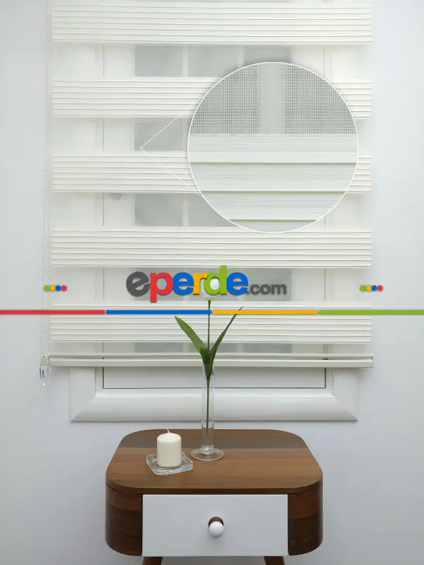 Krem Mutfak Perdesi Mekanizmalı Zebra Perde Plise- Krem