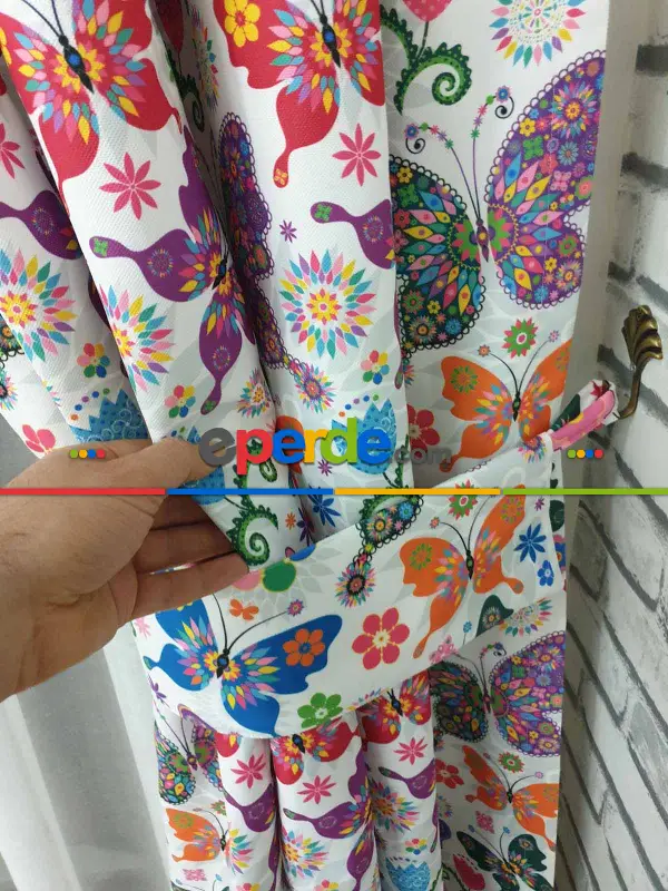 Kelebek Desenli Fon Perde Evm1113 Kumaşı Kalındır Duck Bezi Değildir- Siyah-mavi-kırmızı-sarı-beyaz-pembe- Çok Renkli 3