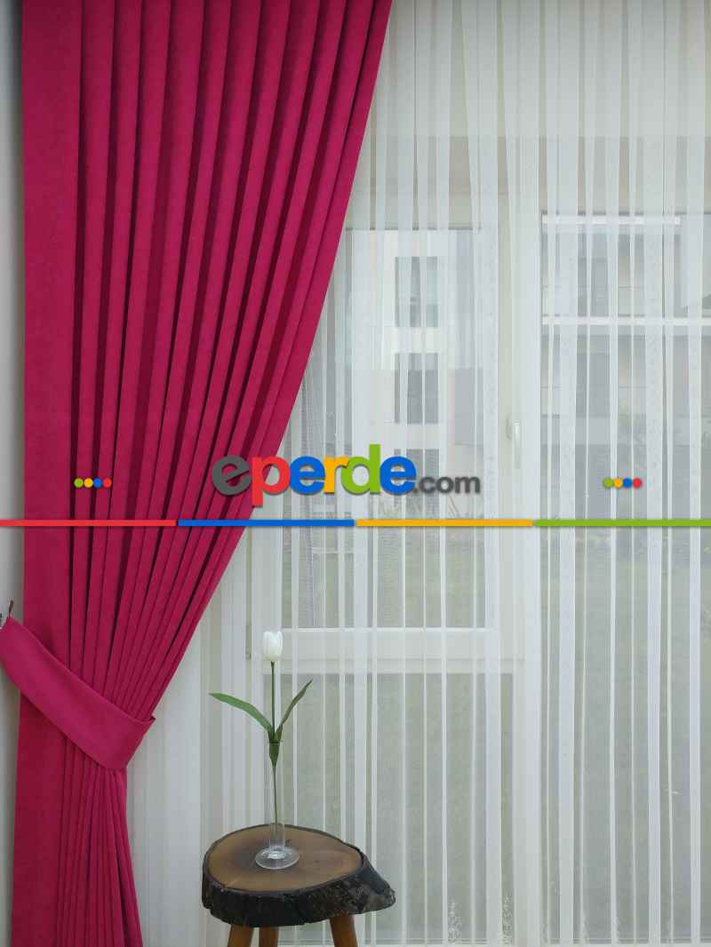 Fuşya Düz Fon Perde Dökümlü Birinci Kalite 300 Cm Geniş En Daha Hesaplı- Fuşya