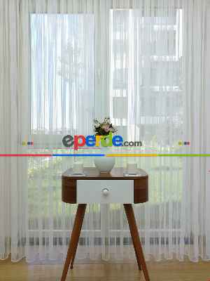 Brillant Zincir Desenli Düz Armür Tül Perde - Yüksek Gramajlı - (ütü Gerektirmez)- Ekru