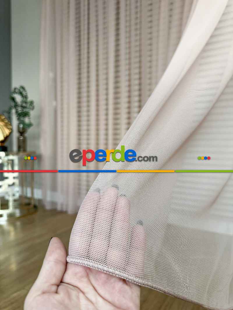 Gül Kurusu Grek Zemin Düz Tül Perde - Kurşunlu