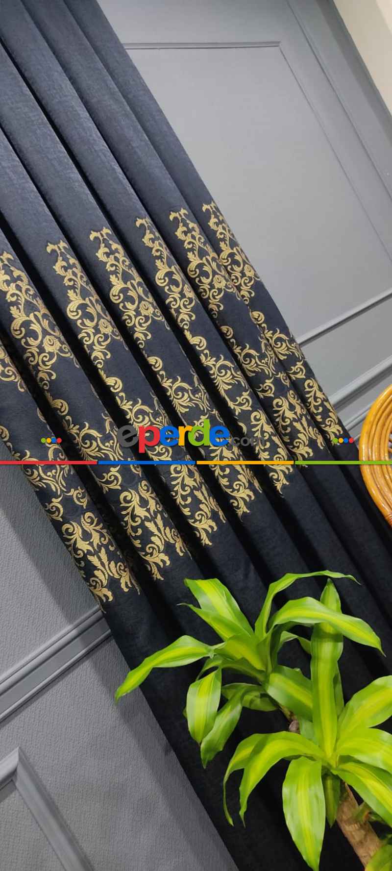 Salon Fon Perde - Lacivert Damask Desenli, Dokuma Fon Perde, Adet Fiyatıdır, İstediğiniz Boy Ölçüsünde Dikilir, Eni 50 İla 100cm Arası Seçenekler, Sık Piledir 50cm X 1cm 