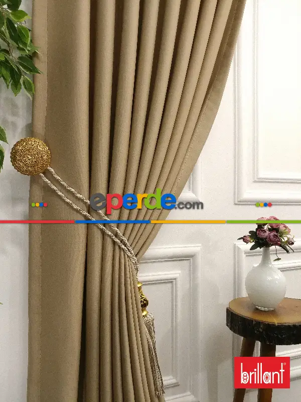 Yatak Odası - Brillant Karartma Blackout Bej Renk Fon Perde- Bej