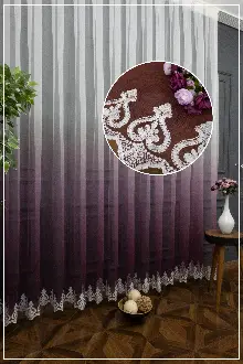 Mürdüm Tül Yarım Renkli Degrade Tül Renkli Tül