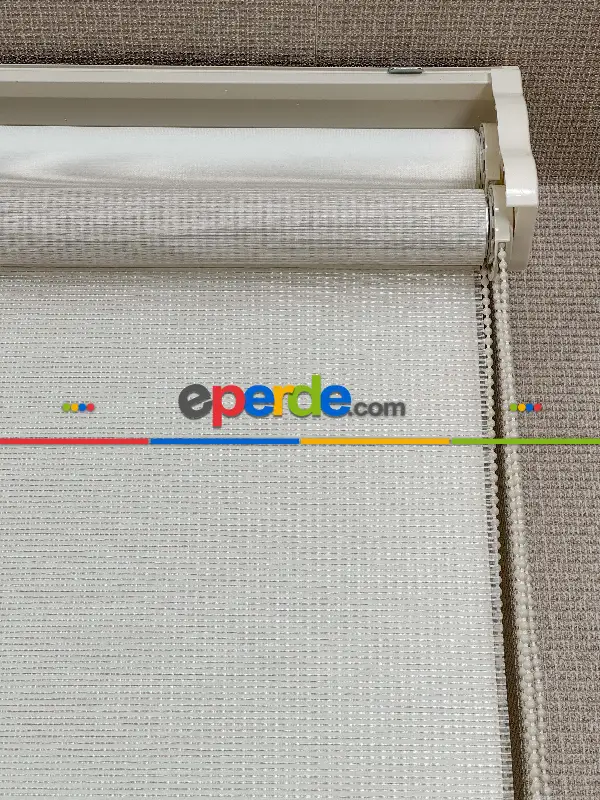 Ekru Krem Çiftli Sistem Tül Stor Perde, Standart Metal Kasalı Yüksek Kalite Kornişe Kolay Montaj Seçenekli