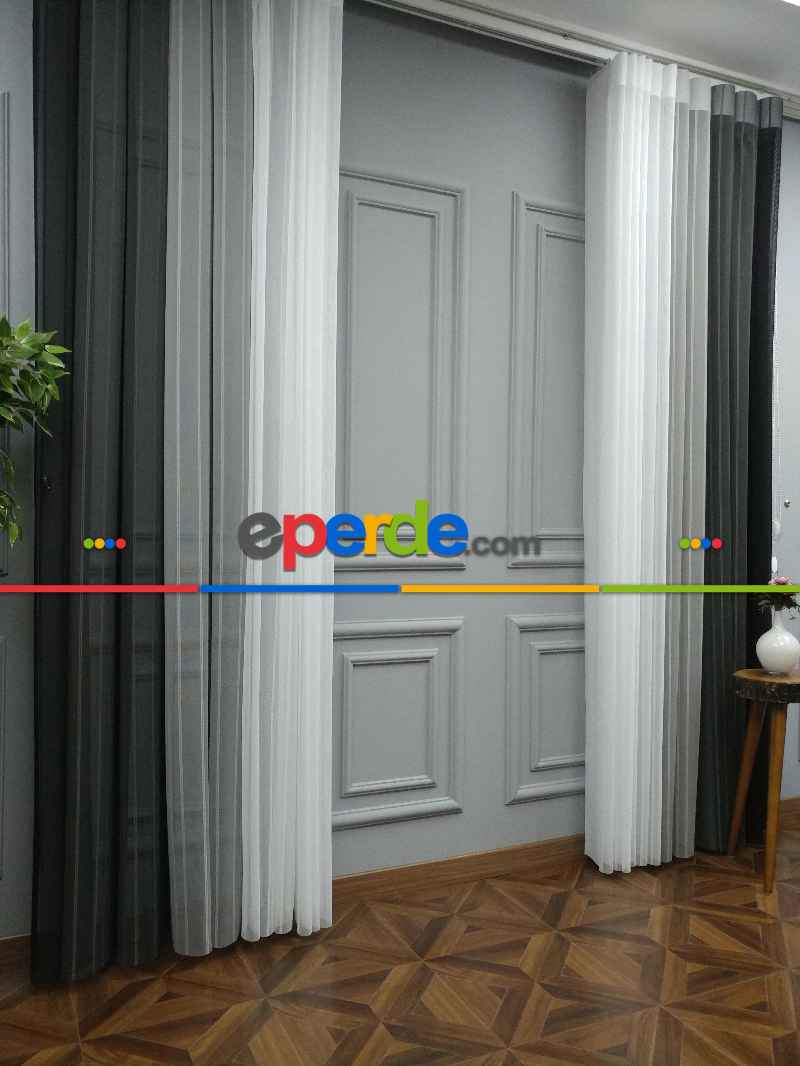 Yatak Odası - Lens Akıllı Dikey Tül Perde 111- Siyah-beyaz-gümüş-antrasit