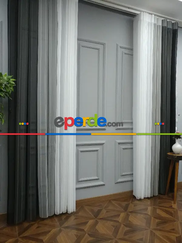 Lens Akıllı Dikey Tül Perde 111- Siyah-beyaz-gümüş-antrasit