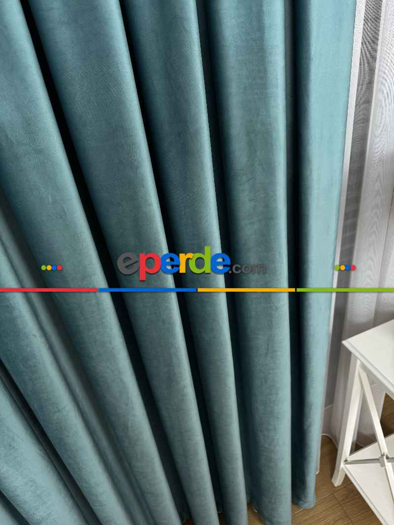 Turkuaz Mavi İthal Kadife Fon Perde, Premium Kalite Serisi Kadife Fon Perde