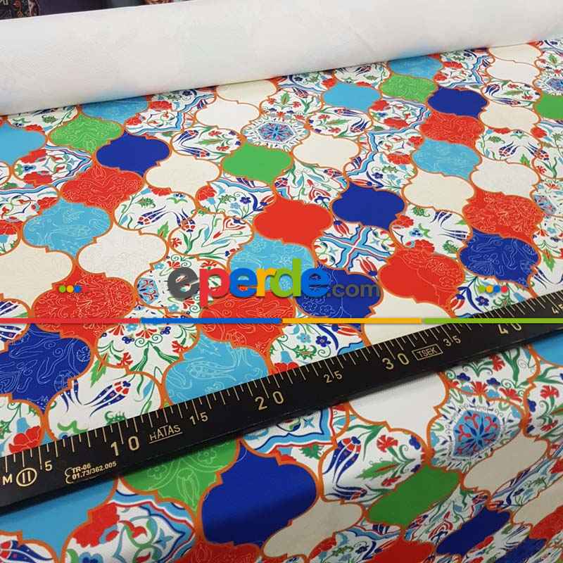 Patchwork Desenli Fon Perde Evm641 Kumaşı Kalındır Duck Bezi Değildir- Lacivert-Yeşil-Kırmızı-Beyaz
