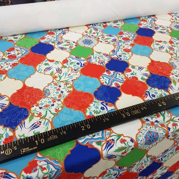 Patchwork Desenli Fon Perde Evm641 Kumaşı Kalındır Duck Bezi Değildir- Lacivert-Yeşil-Kırmızı-Beyaz