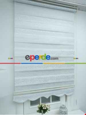 Salon Zebra Perde - Fırsat!!! Zebra Perde Jakar Desenli Pileli- Beyaz