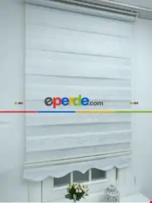 Mutfak- Salon Zebra Perde - Fırsat!!! Zebra Perde Jakar Desenli Pileli- Beyaz