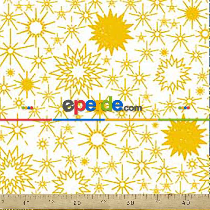 Yıldız Desenli Fon Perde Evm685-2 Kumaşı Kalındır Duck Bezi Değildir- Sarı-Beyaz