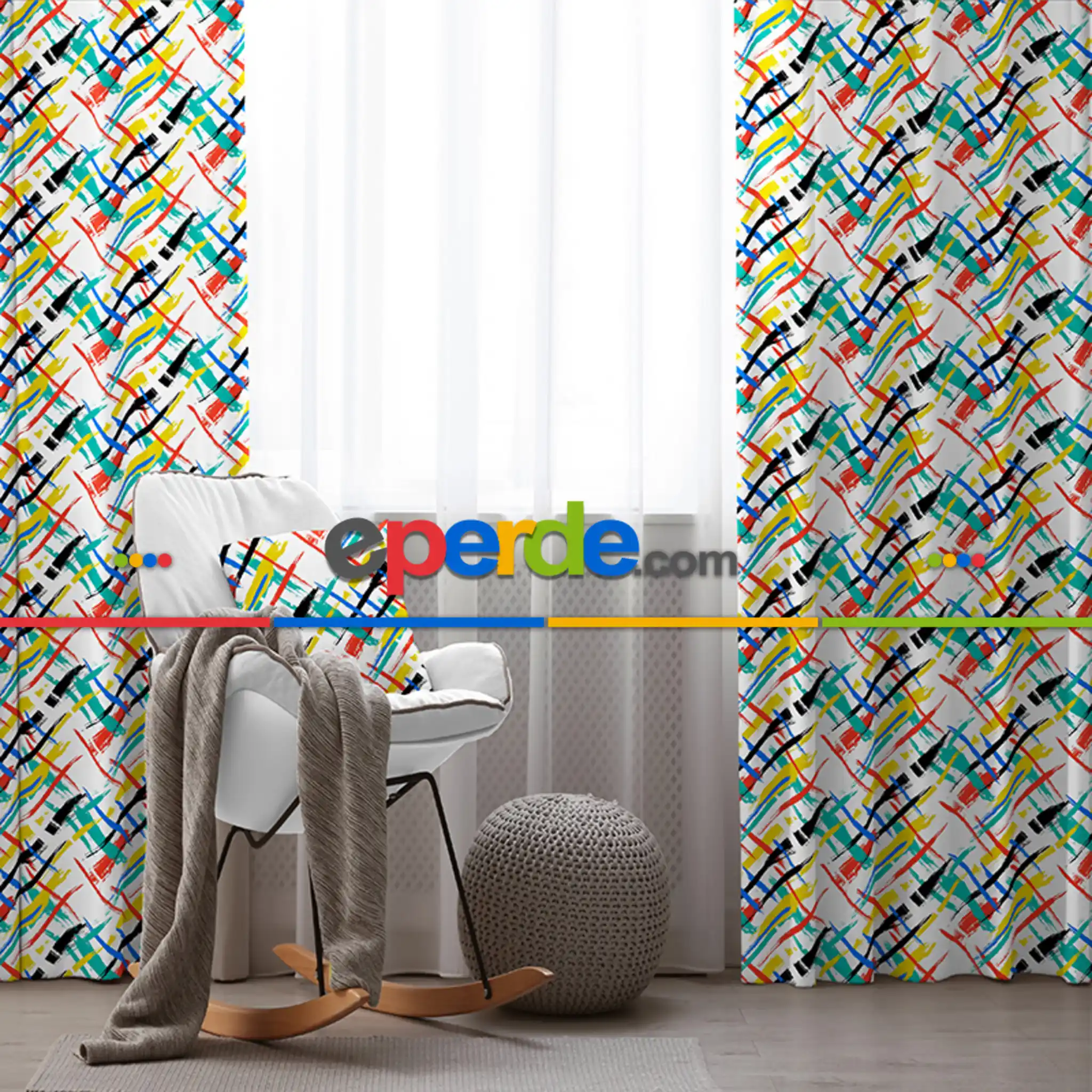 Renkli Çizgili Desenli Fon Perde Evim372 Kumaşı Kalındır Duck Bezi Değildir- Mavi-beyaz