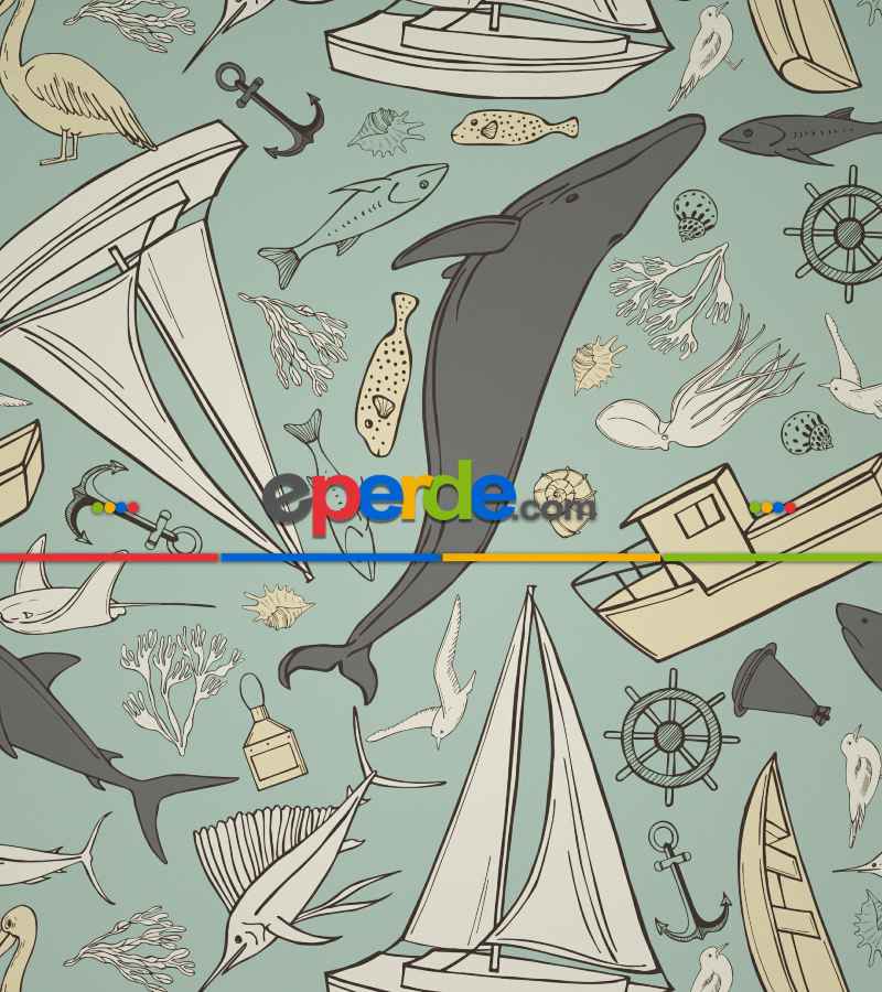 Denizci Desenli Baskılı Stor Perde- Çok Renkli