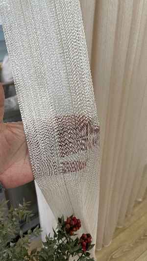 % 50 İndirimli Hazır Ürün -çizgili Düz Tül Perde - Krem Rengi - Ütü İstemez