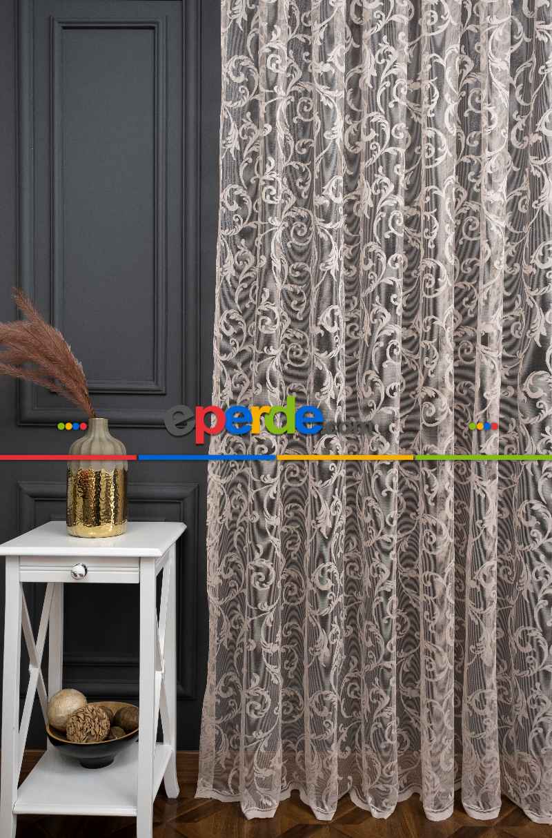 Sarmaşık Şal Desen Vizon Bej Açık Kahve Renk Desen Tasarım Tül