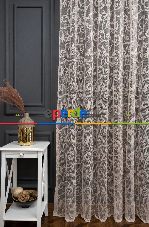 Sarmaşık Şal Desen Vizon Bej Açık Kahve Renk Desen Tasarım Tül