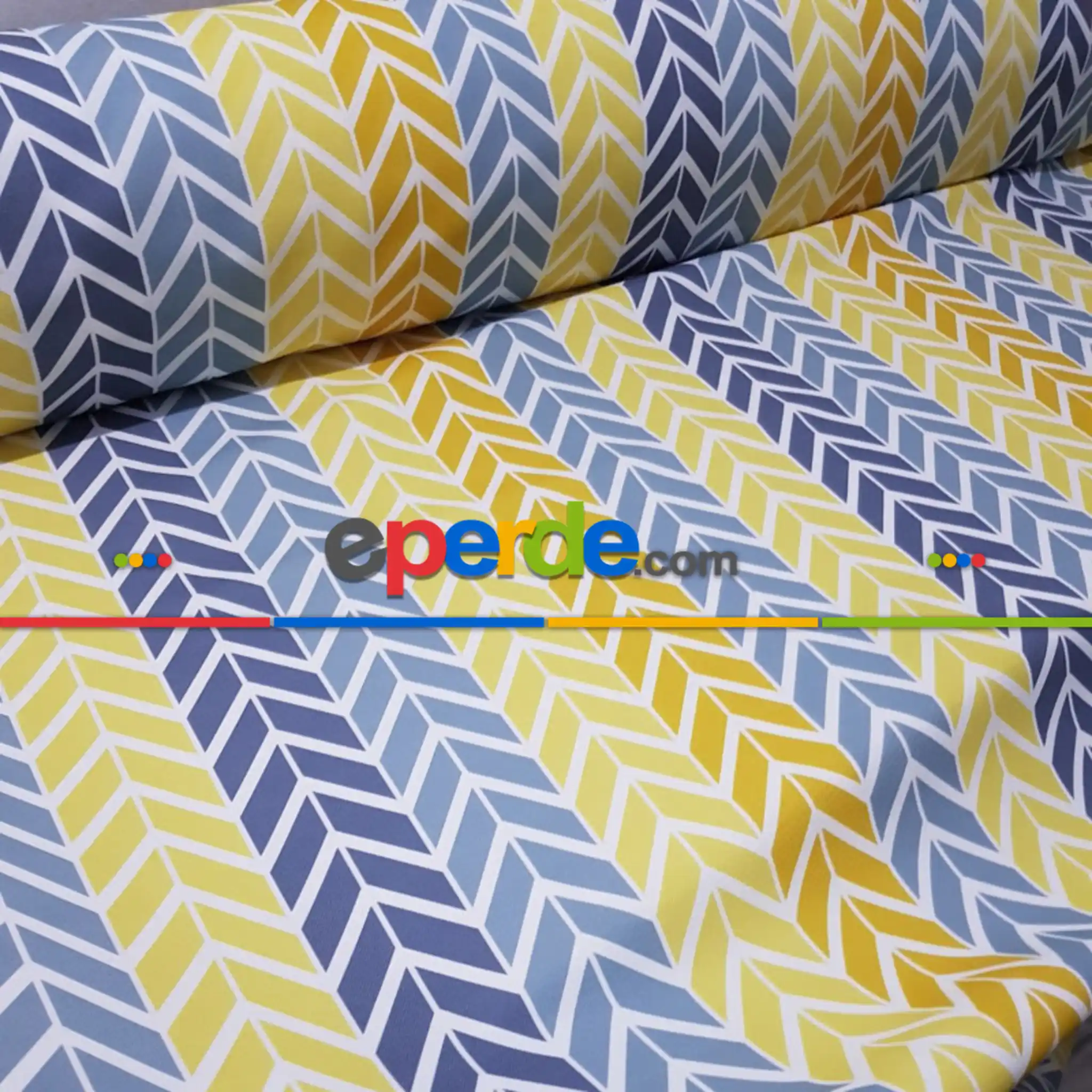 Renkli Geometrik Desenli Fon Perde Evm212d Kumaşı Kalındır Duck Bezi Değildir- Sarı-Mavi Açık-Hardal Sarısı- Çok Renkli 3