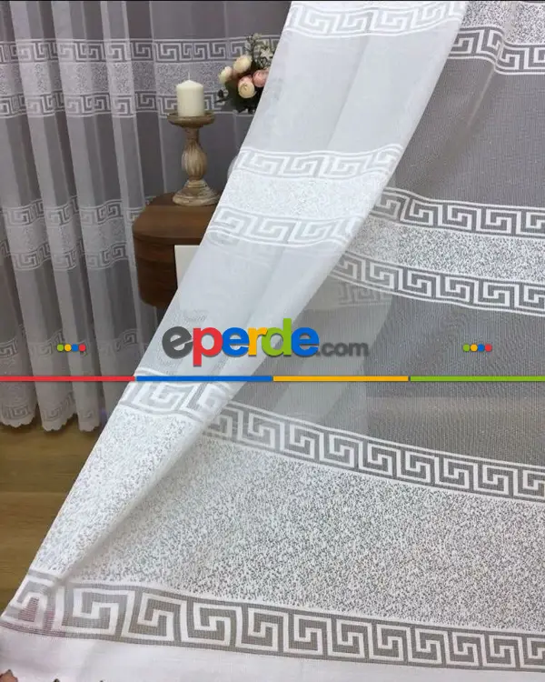 Ft Serisi Ara Bantlıversace Desen Tasarım Yeni Tül Perde- Ekru