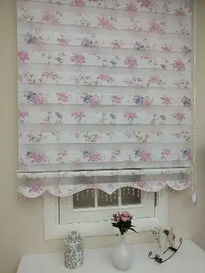Zebra Perde - Çiçek Baskılı Çocuk, Genç Ve Oturma Odası- Pembe Pudra Pembe
