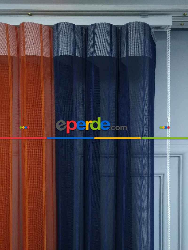 Lens Akıllı Dikey Tül Perde 114- Lacivert-beyaz-kiremit Rengi