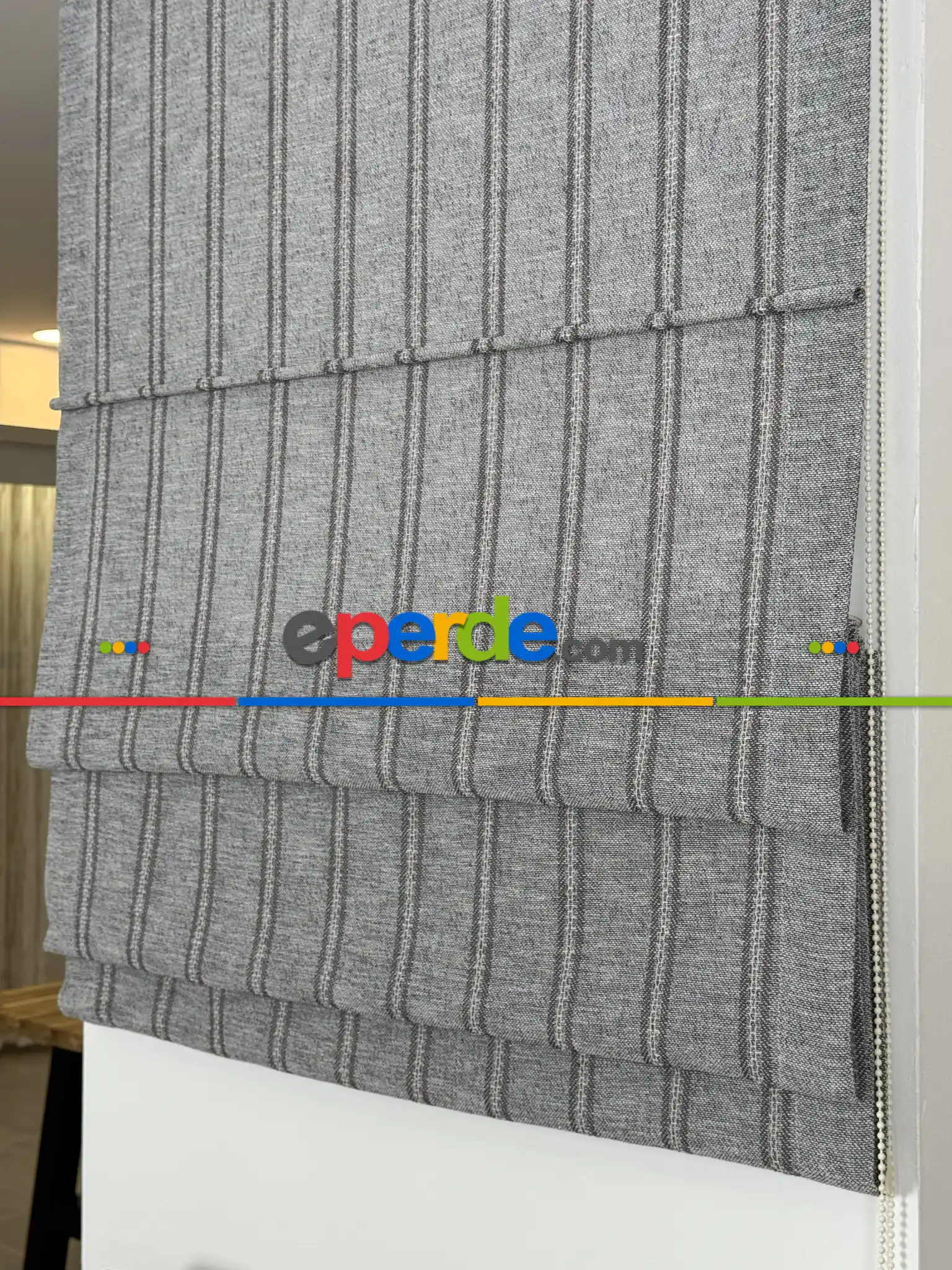 Gri Naturel Keten Katlamalı Perde