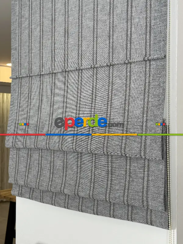 Gri Naturel Keten Katlamalı Perde