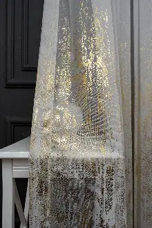 Yatak Odası - Modern Altın Varaklı Keten Tül Perde Yüksek Kalite